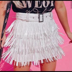 White Rhinestone Fringe Skirt